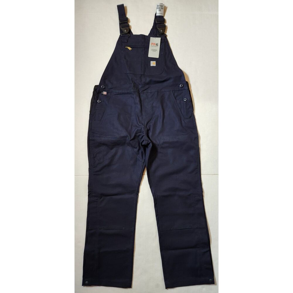 Carhartt FR Rugged Flex Duck Bib Overalls Women’s Large Short Navy
